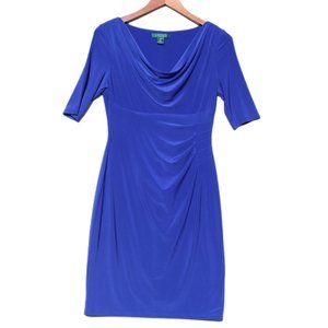 NWOT LAUREN Ralph Lauren Midi Dress Royal-Plum Lined Drape Font Sz 8P